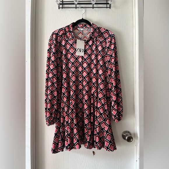 ZARA Pink Velvet Button-Down Long Sleeve Dress - Picture 3 of 12